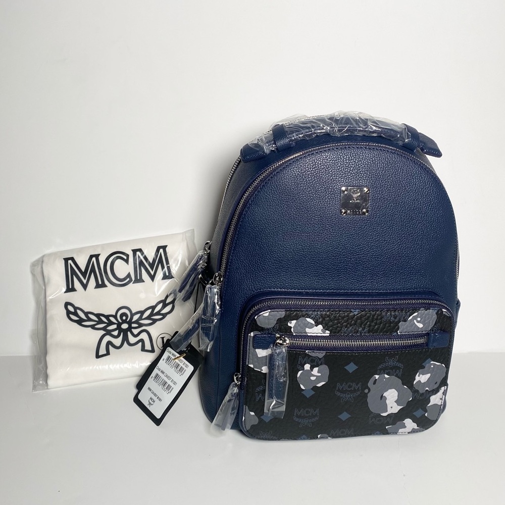 MCM Stark Floral Blue Visetos Medium Backpack NWT
